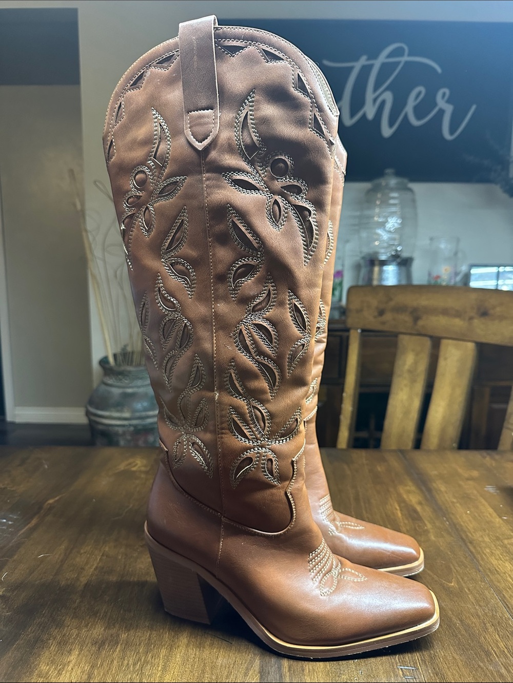 Amazon Women's Tan Brown Embroidered Western Boots